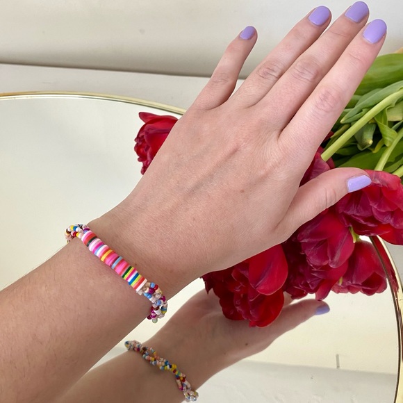 Pair Of Colorful Silicone Beaded Friendship Bracelets - Picture 3 of 9